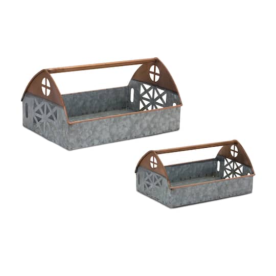 Galvanized Metal Barn Caddy Tray Set